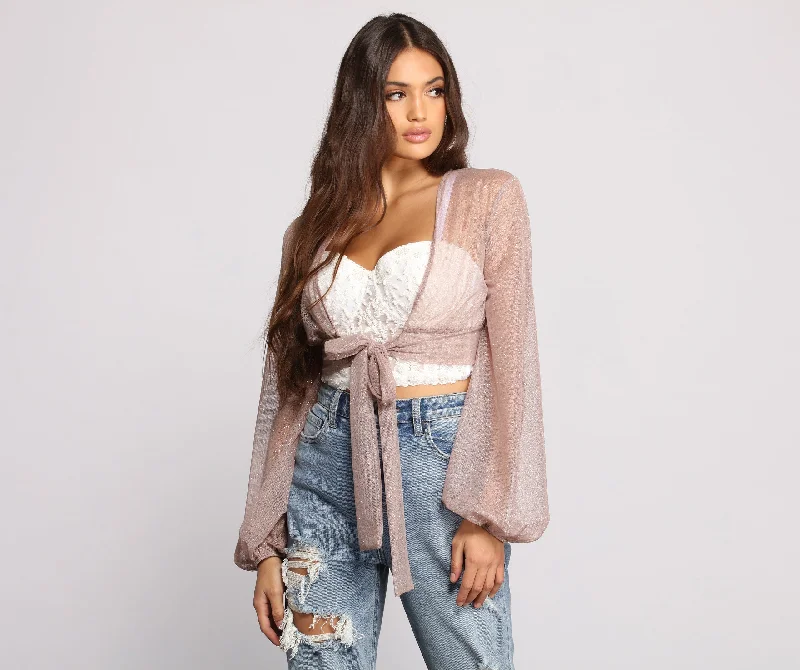 Weekend Wonders Await! You Glow Girl Glitter Tie Front Cover Up