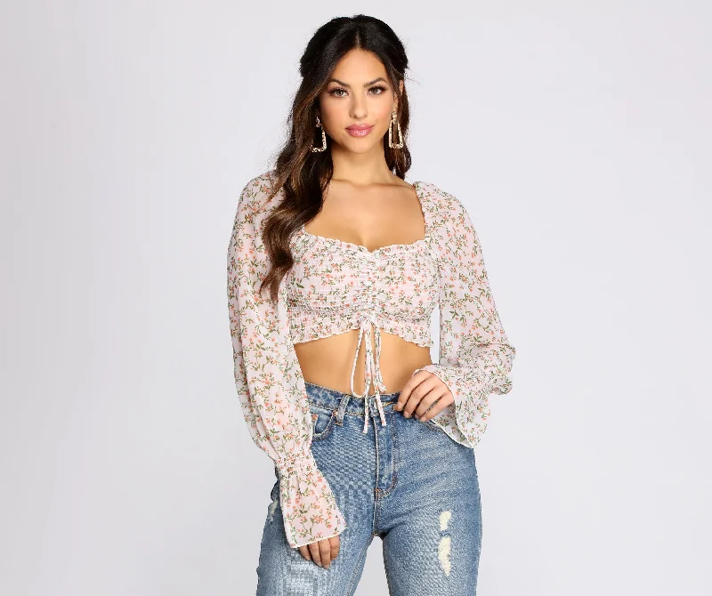 Price Drop Flowy In Floral Crop Top
