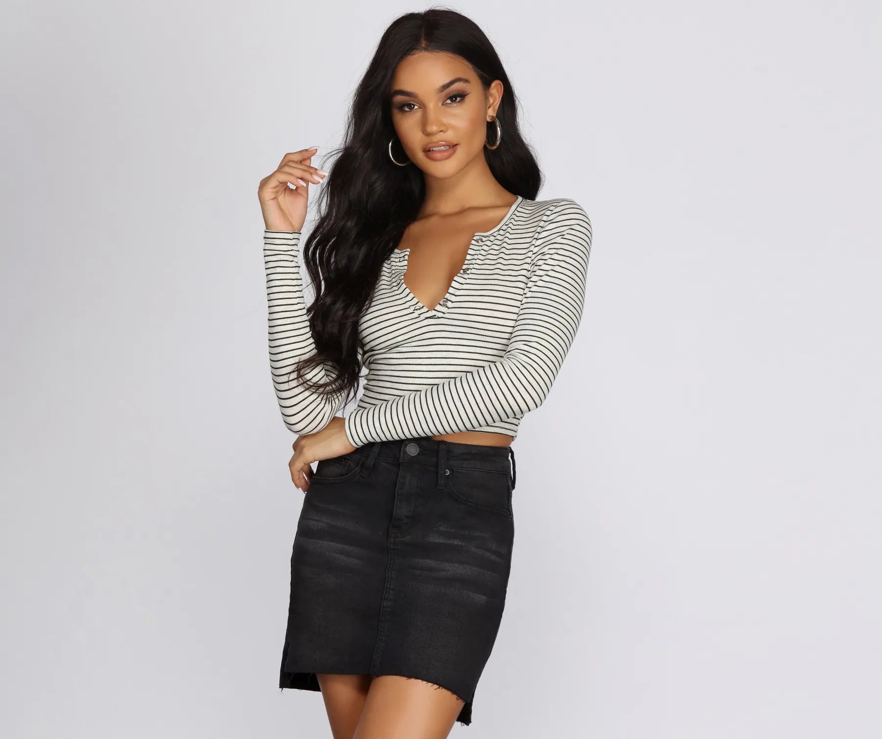 Weekend Deals That Amaze Skinny Stripes Cropped Henley