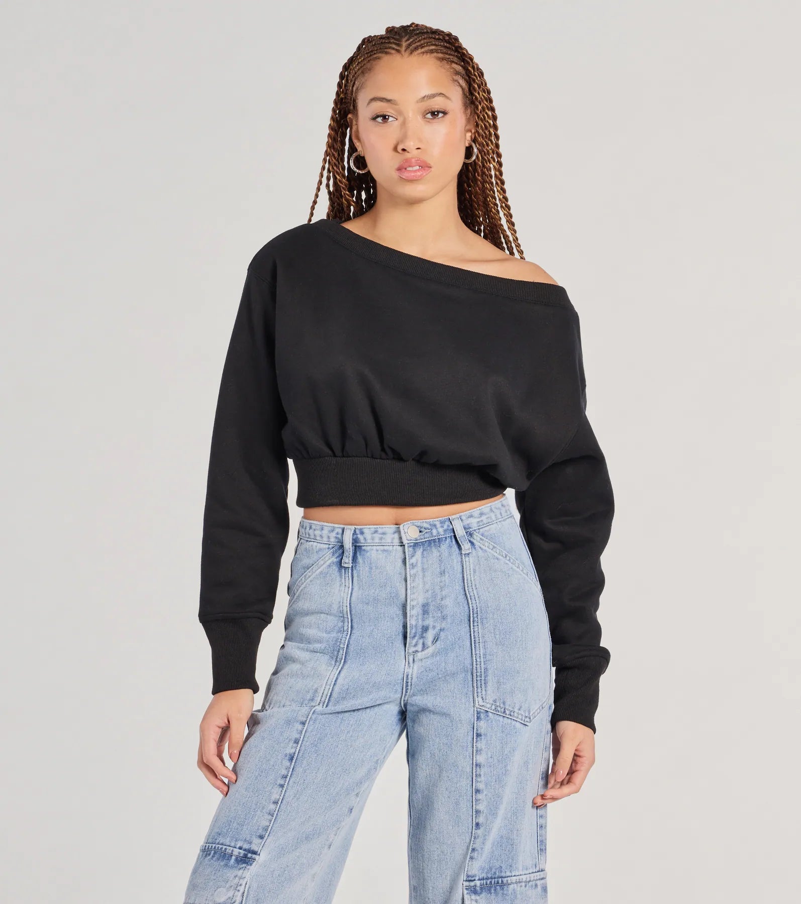 Weekend Offers That Sizzle Cutie Alert Long Sleeve Fleece Crop Sweatshirt