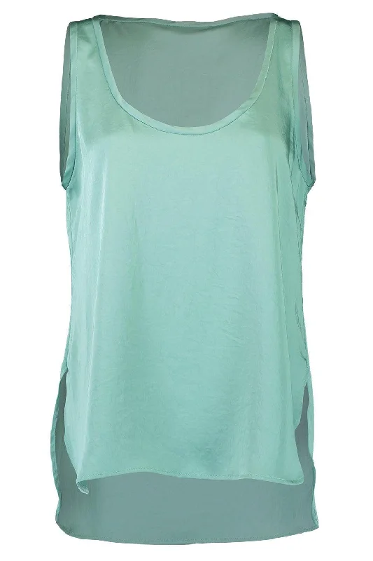 Weekend Discounts to Enjoy Lightweight Texture Satin Scoop Neck Tank - Sea Green