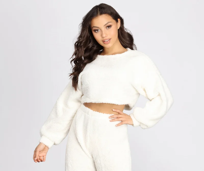 Stock Up Pj Party Cozy Sherpa Crop Top