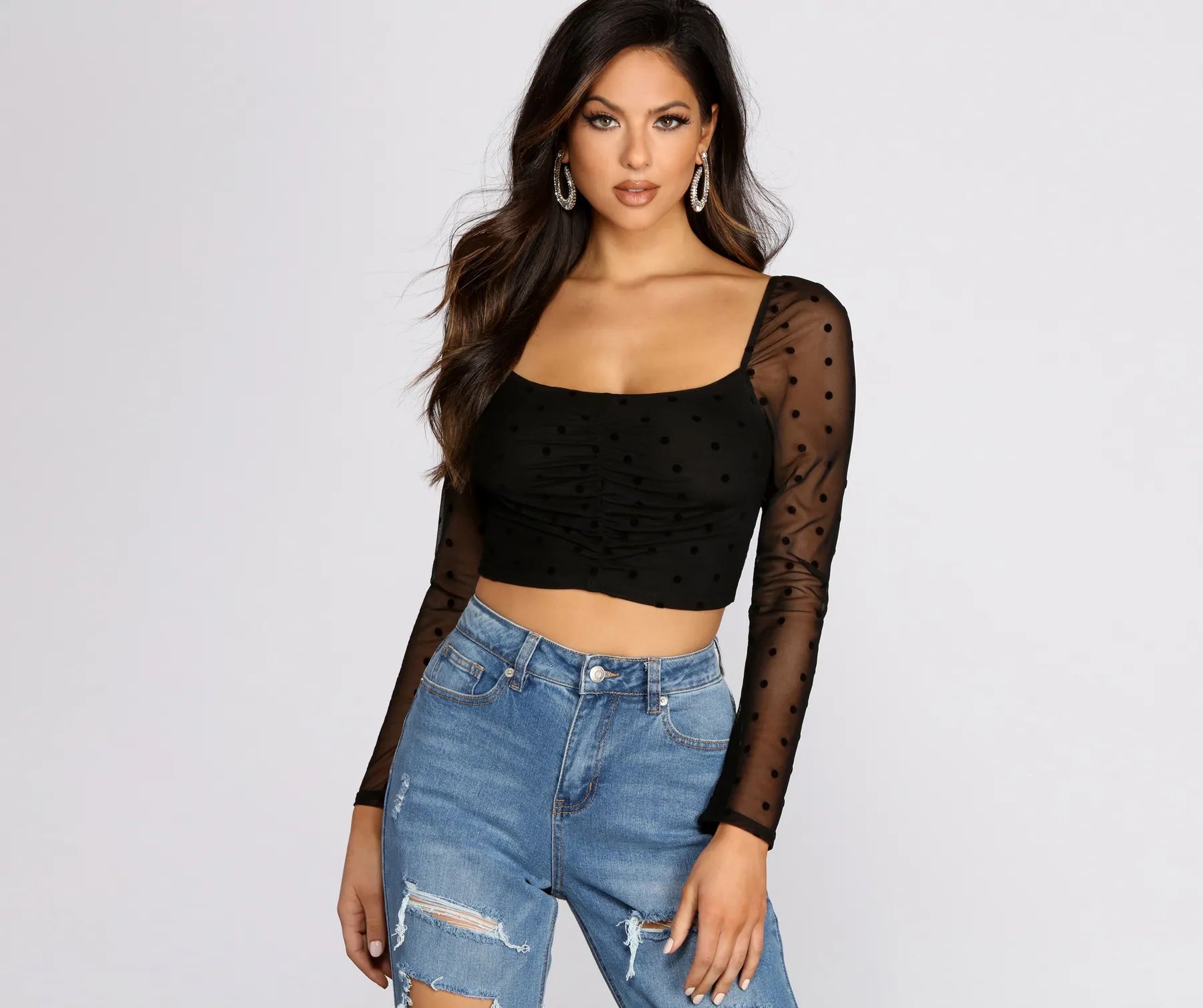 Weekend Savings Spectacular Polka Dot Princess Mesh Crop Top