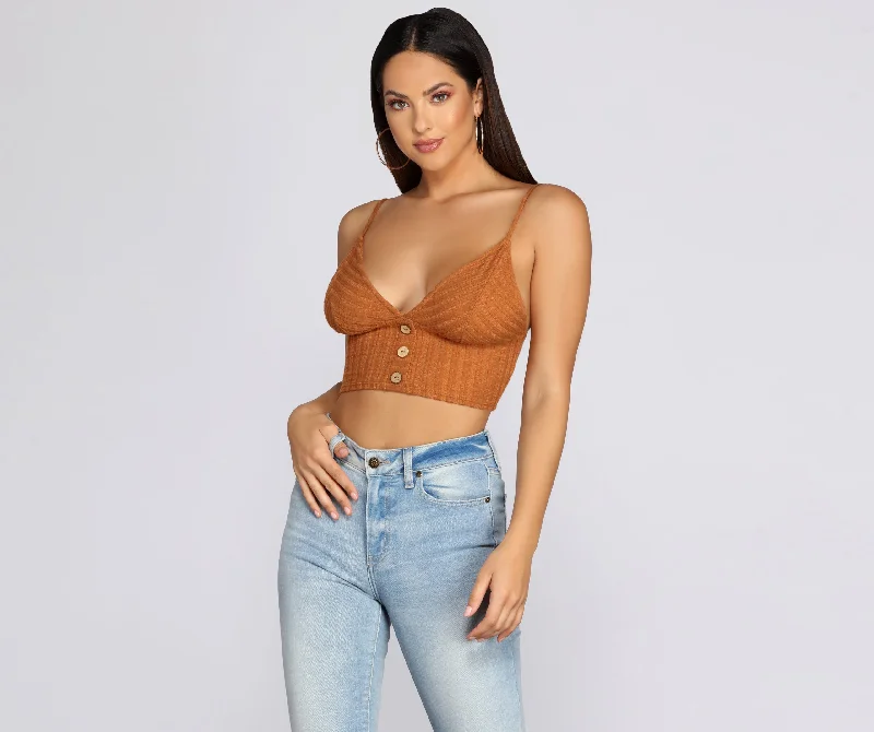 Exclusive Weekend Offers Inside Button In Knit Crop Top