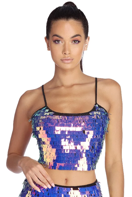 Weekend Specials to Indulge In Iridescent Glow Sequin Fringe Cami