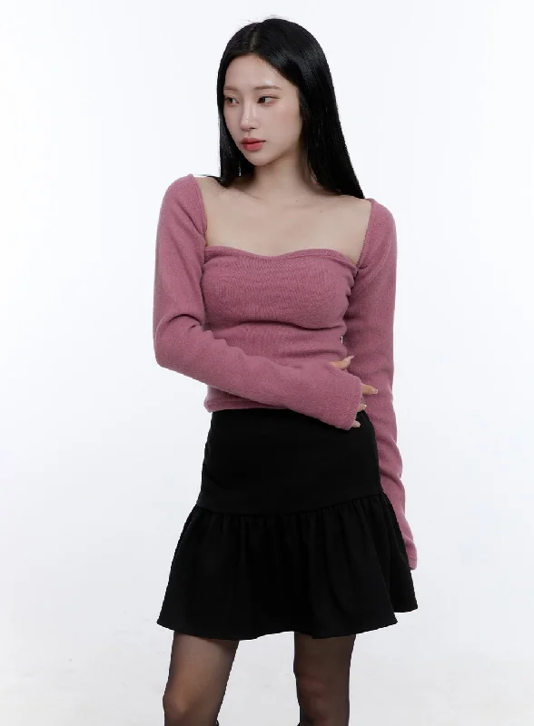 Amazing Value Sweetheart Neck Long Sleeve Top CD419