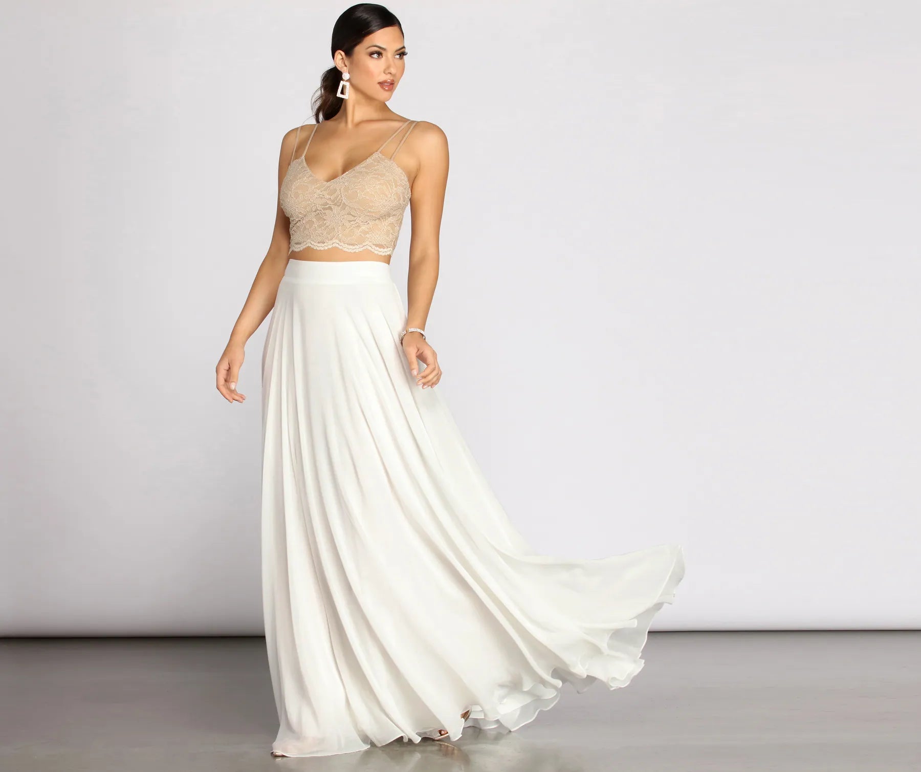 Best Choice Magnolia Two Piece Scallop Lace Glitter A-Line Dress