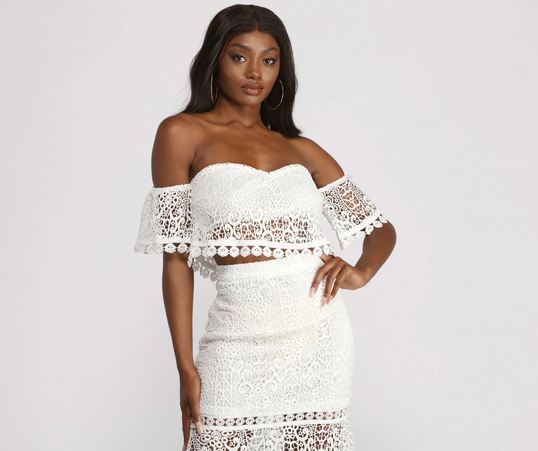 Overstock Sale Off The Shoulder Crochet Crop Top
