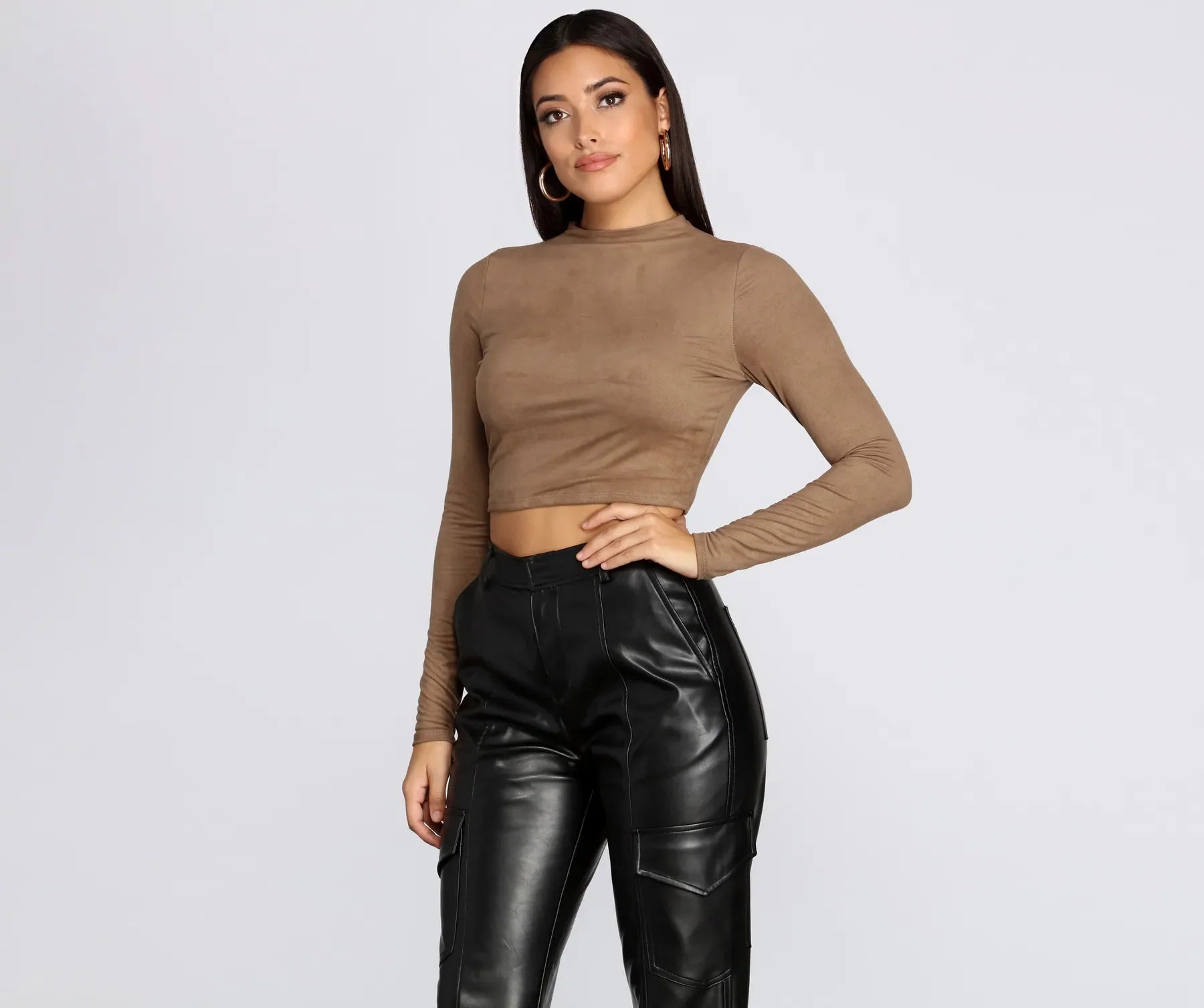Overstock Clearance Chic Faux Suede Crop Top