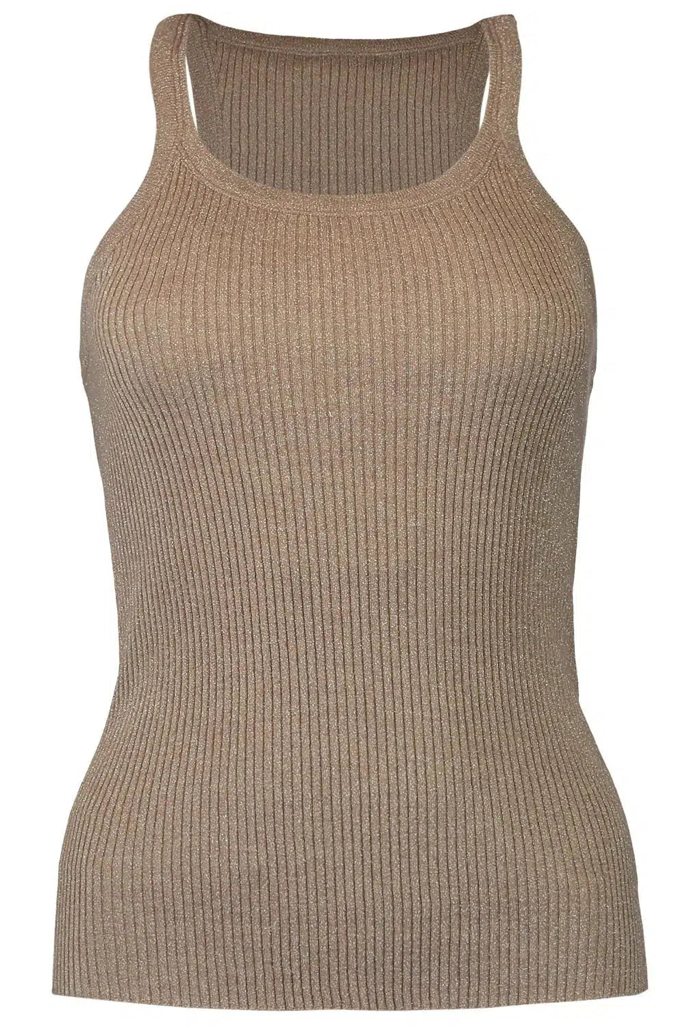 Act Now Ribbed Scoop Neck Tank - Tobbaco Brown