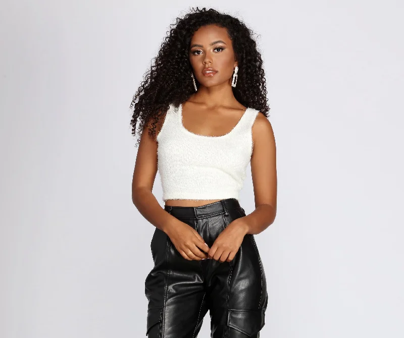 Weekend Offers That Thrill Talk Fuzzy To Me Cropped Tank