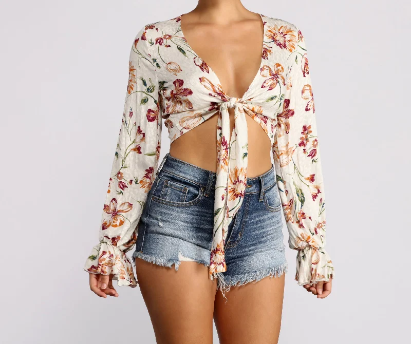 Exclusive Offer Floral Affair Tie Front Top