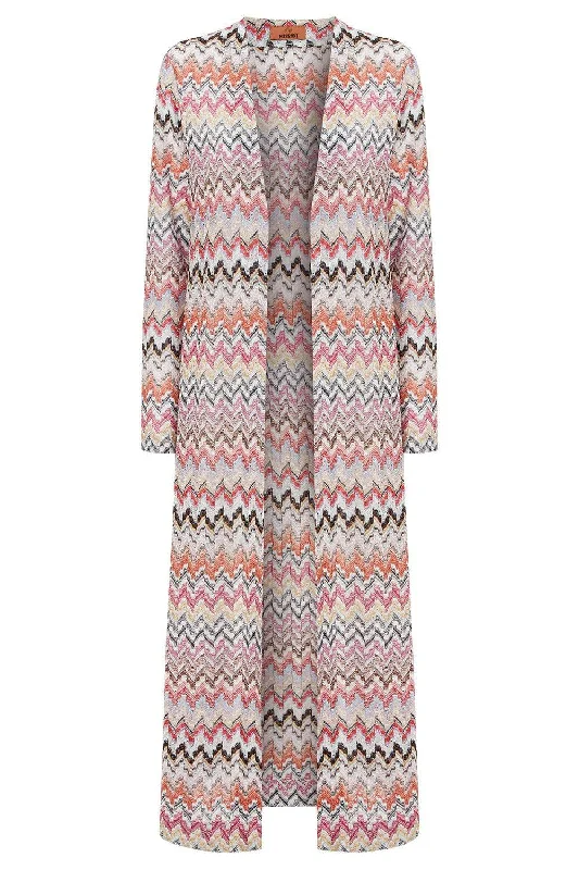 Act Fast Long Cardigan - Pink White