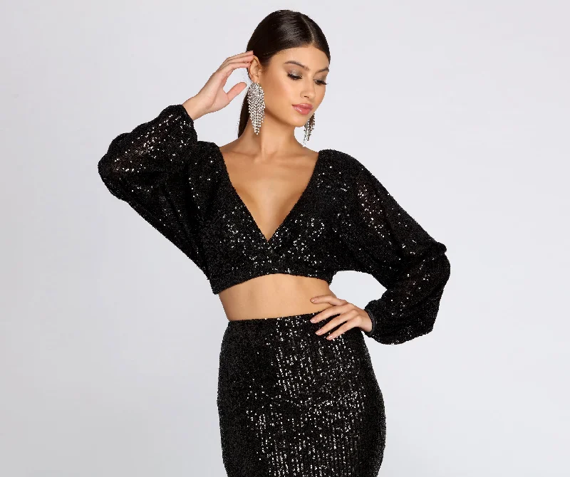 Time-Sensitive Own The Night Sequin Crop Top