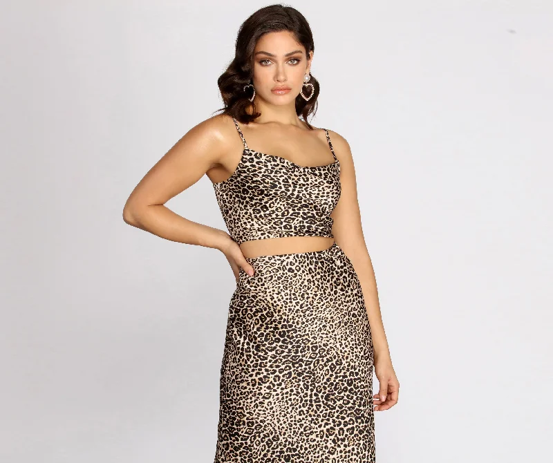 Discount Mania Feline Myself Satin Leopard Crop Top