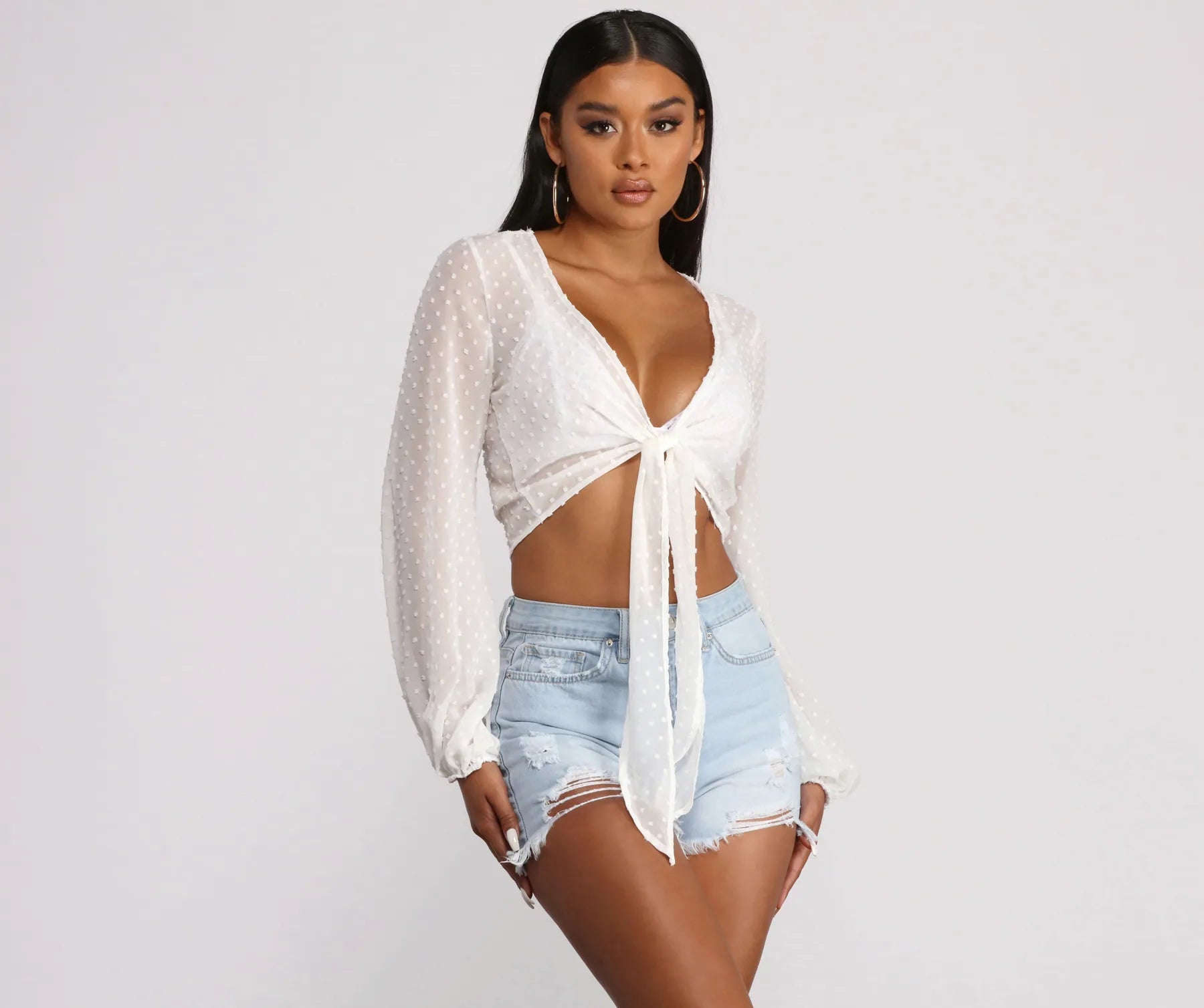 Best Choice Polka Dot Woven Tie Front Top