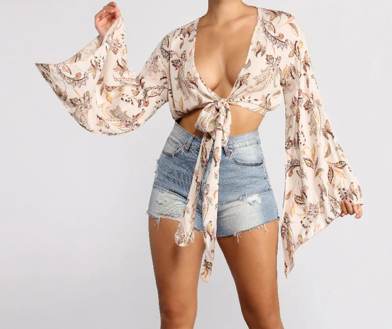 Shop Now Boho Honey Tie Front Gauze Top