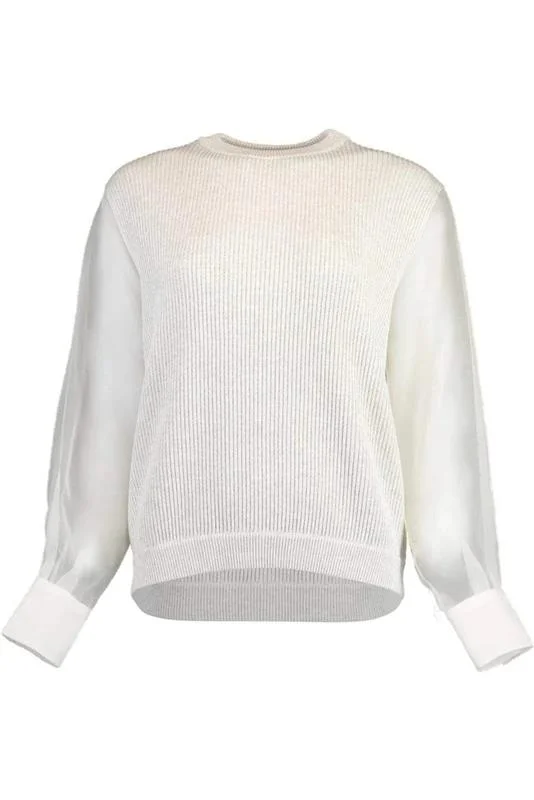Weekend Savings Galore Organza Sleeve Crewneck Knit - White