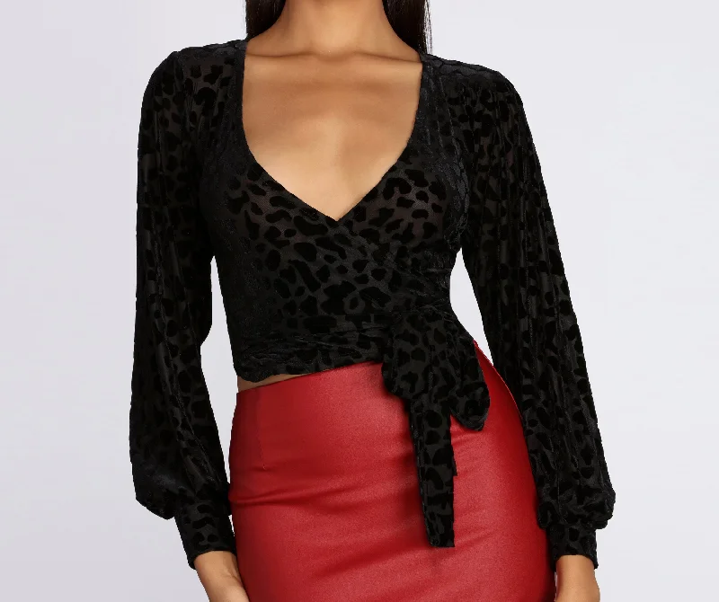 Discount Mania Leopard Print Mesh Wrap Top