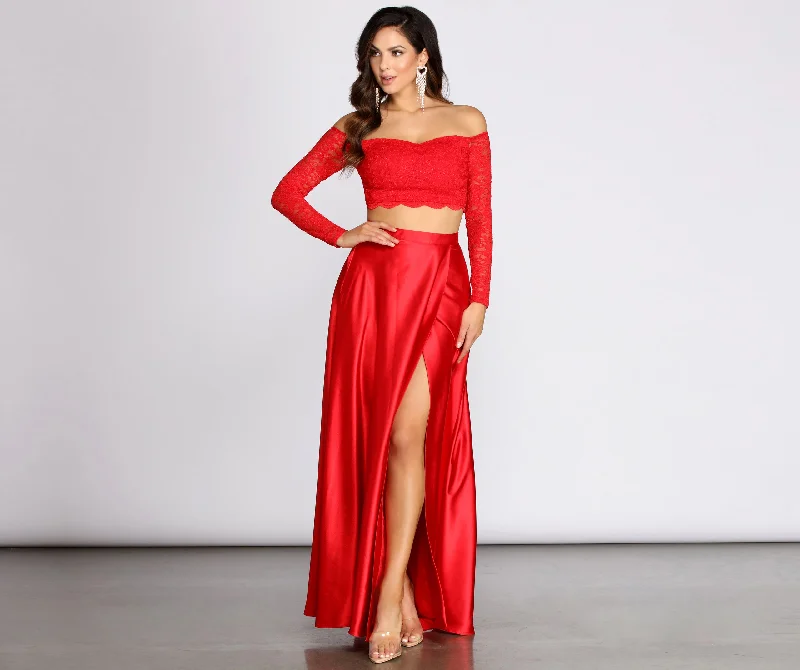 Weekend Savings Spectacular Marjorie Glitter Lace Two Piece Satin Dress