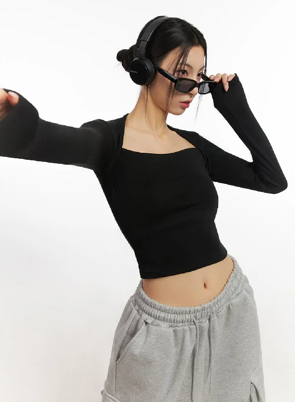 Early Bird Square-Neck Bolero Crop Top ID431