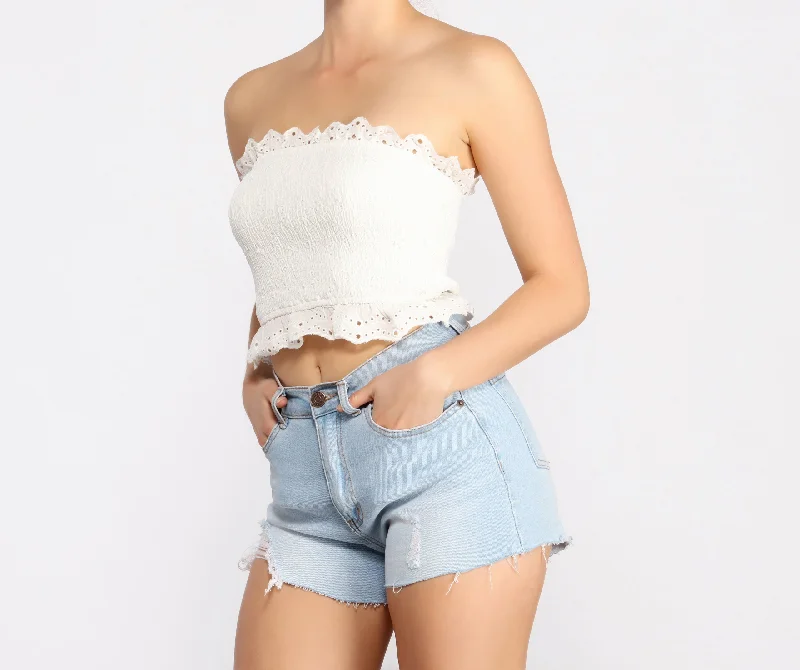 Weekend Extravaganza: Shop Now Sassy Smocked Ruffle Detail Crop Top