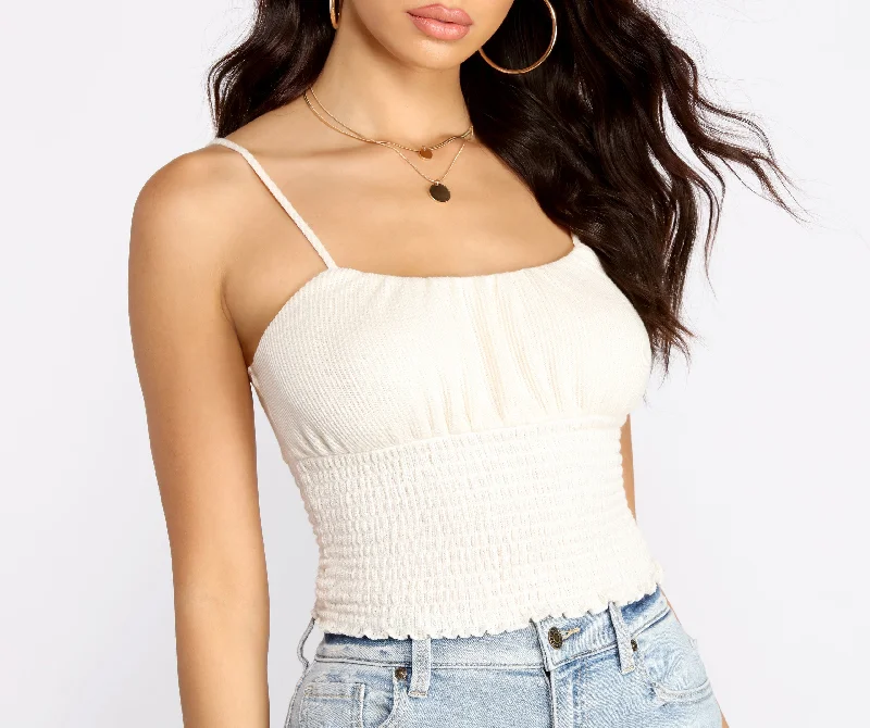 Savings Galore Smocked Waist Cropped Tank