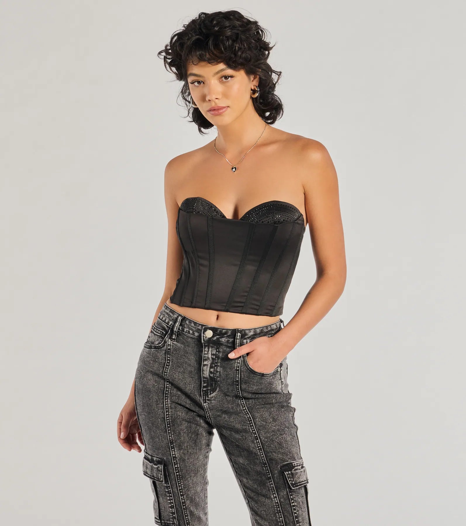 Weekend Deals to Make You Smile Glam Alert Satin And Rhinestone Corset Top