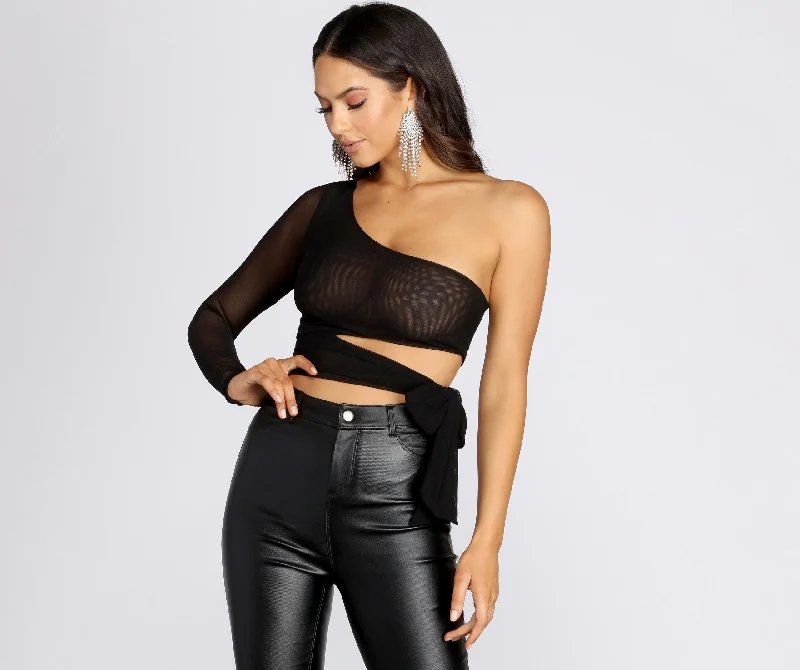 Bonus Offer Get My Good Side Mesh One Shoulder Crop Top