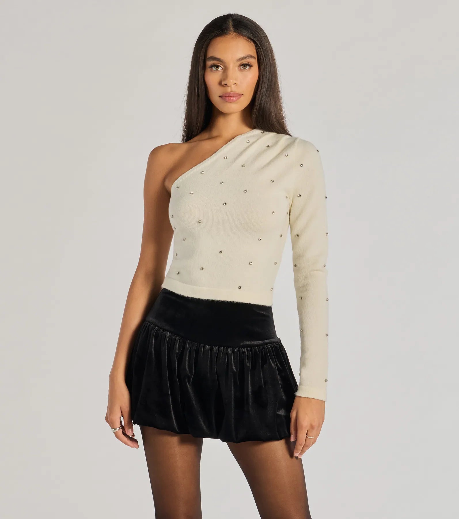 Weekend Bargains Just for You All That Glam Rhinestone One-Shoulder Top