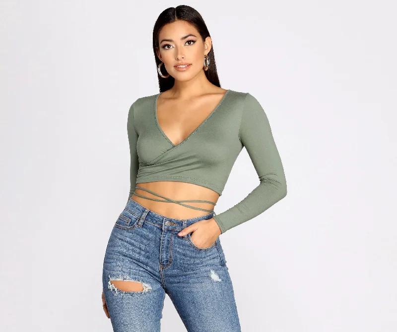Half Price Brushed Knit Wrap Front Crop Top