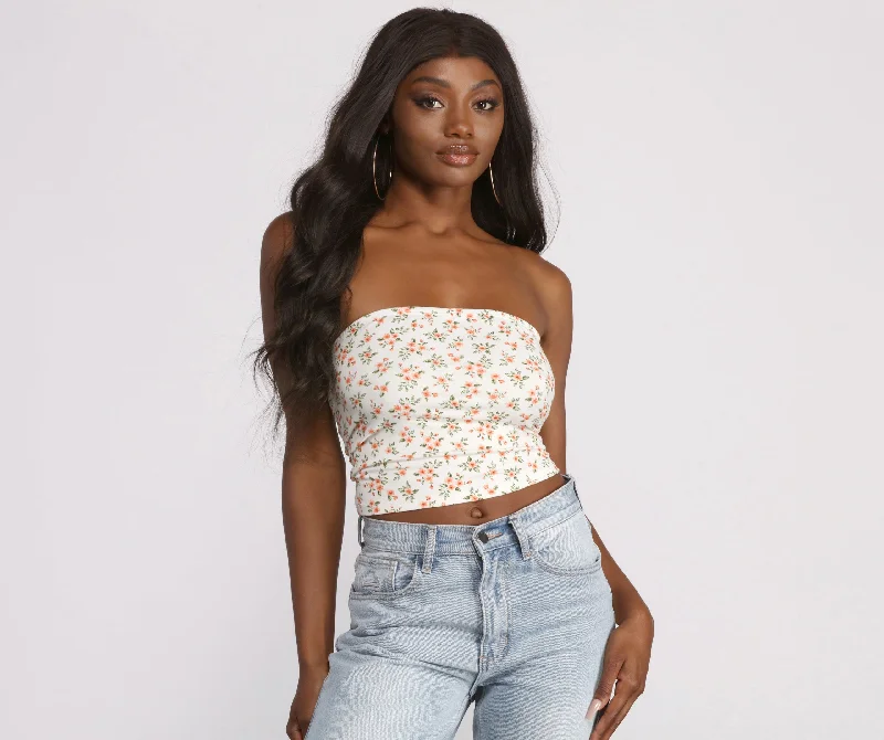 Massive Savings Cropped Brushed Knit Ditsy Tube Top