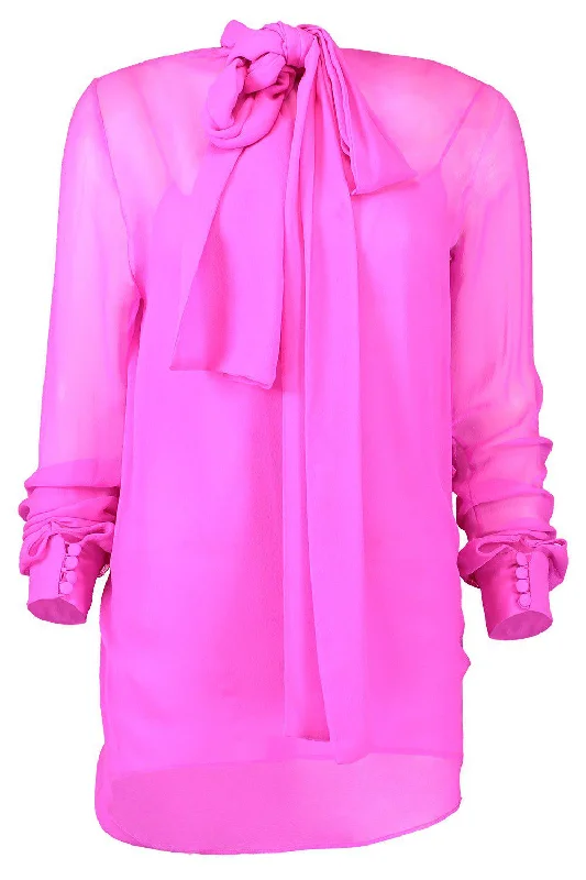 Flash Deal Tie Neck Button Down Blouse