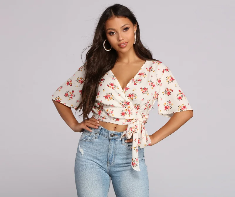 Reduced Rates Wrapped In Florals Crop Top