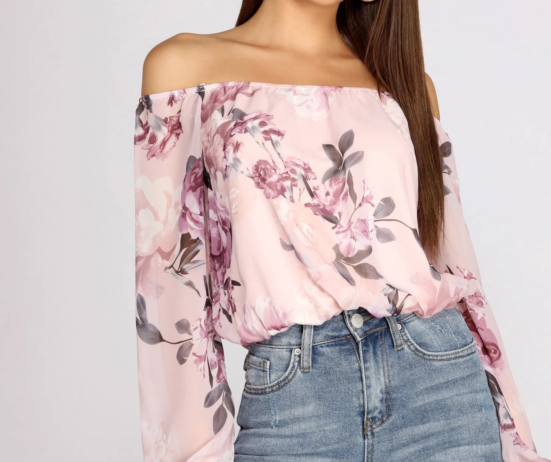 Stock Clearance Flower Child Chiffon Cropped Blouse