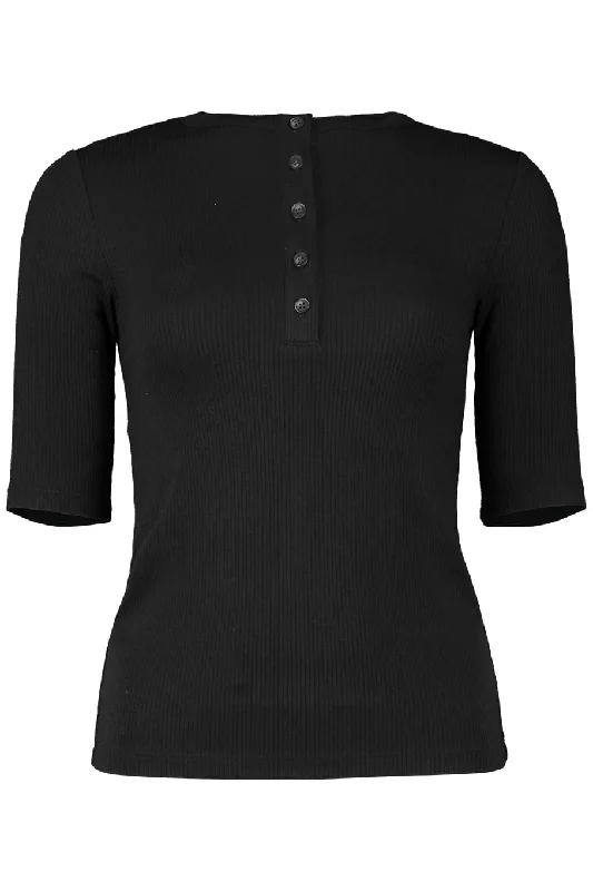 Don't Delay Rib Elbow Sleeve Henley - Black