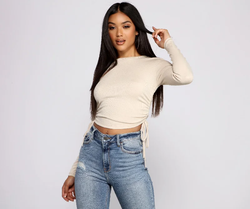 Weekend Offers That Delight Side Tie Ribbed Knit Crop Top