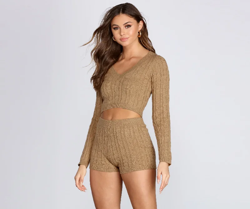 Sale Event Cutie In Cable Knit Crop Top