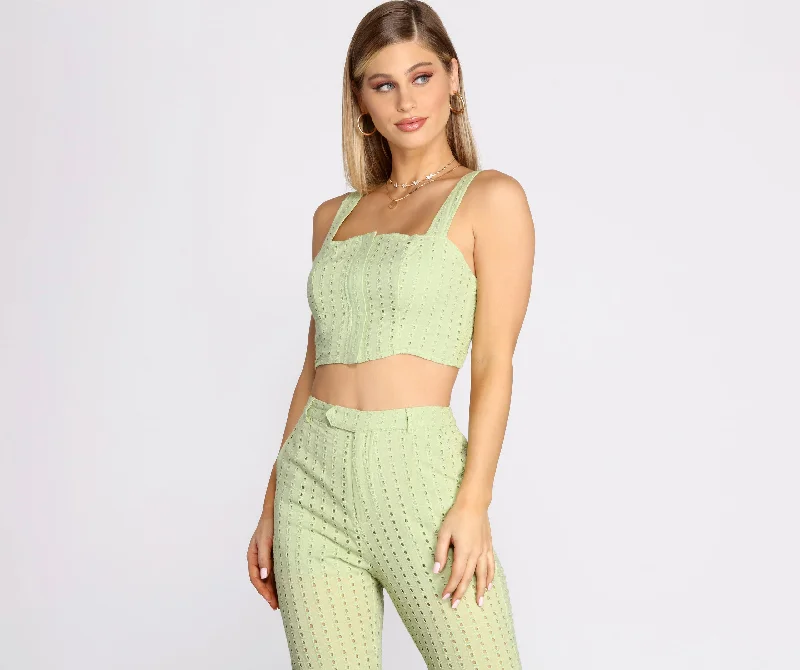 Weekend Bargains to Savor Take A Cue Eyelet Crop Top