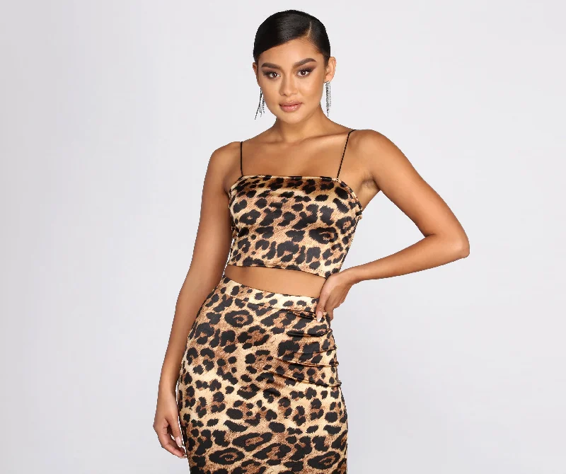 Weekend Deals That Dazzle Cropped Leopard Print Satin Top
