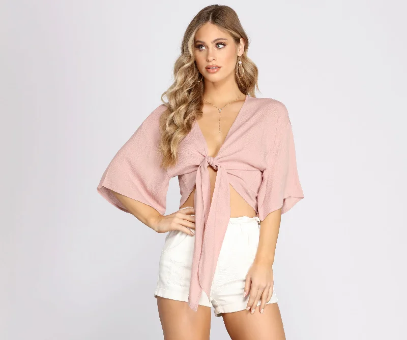Great Deal Effortlessly Pretty Tie Front Top