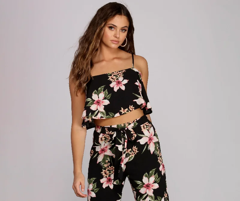 Value Pack Total Tropics Ruffle Crop Top