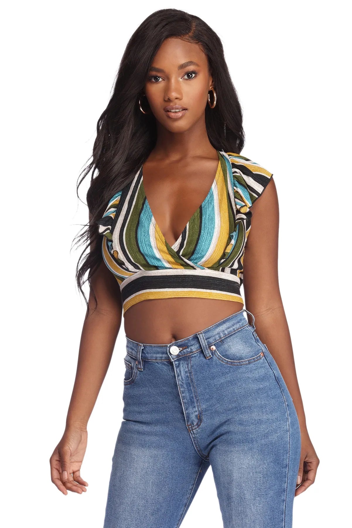 Bonus Offer Color Wave Ruffled Crop Top
