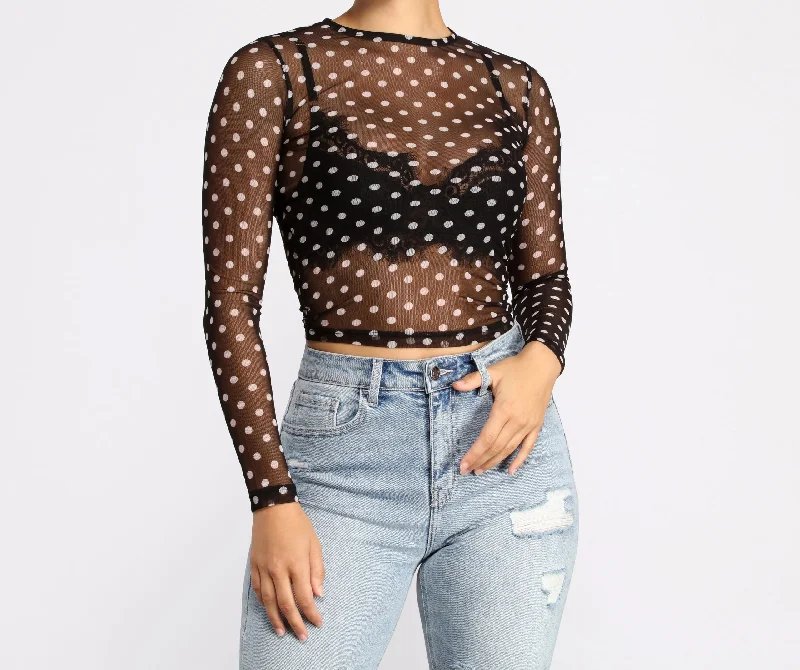 Weekend Special Polka Dot Cutie Mesh Crop Top