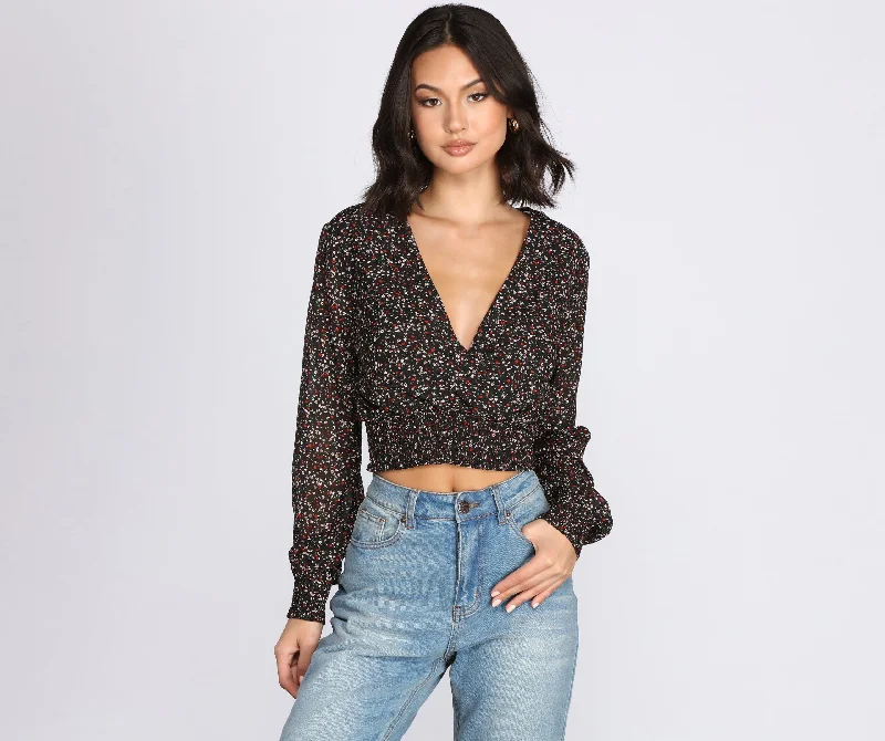 Crazy Savings Bloom Babe Ditsy Surplice Top