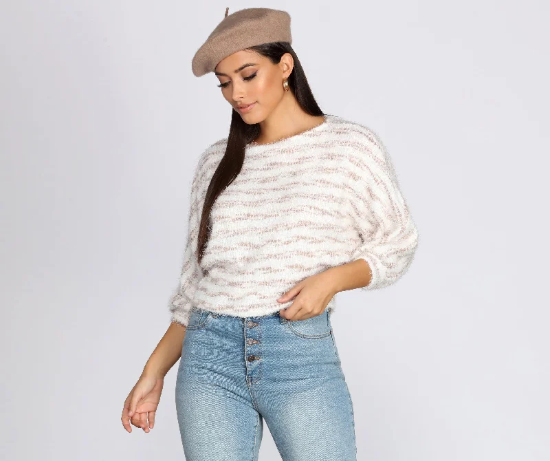Shop and Save Striped Eyelash Dolman Sweater