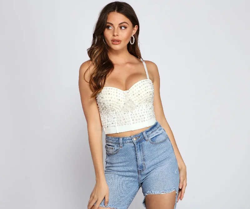 Massive Savings Pearl Embellished Cropped Bustier