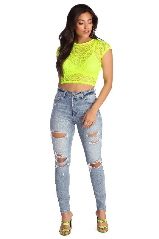 Midnight Sale Caught In Neon Mesh Top