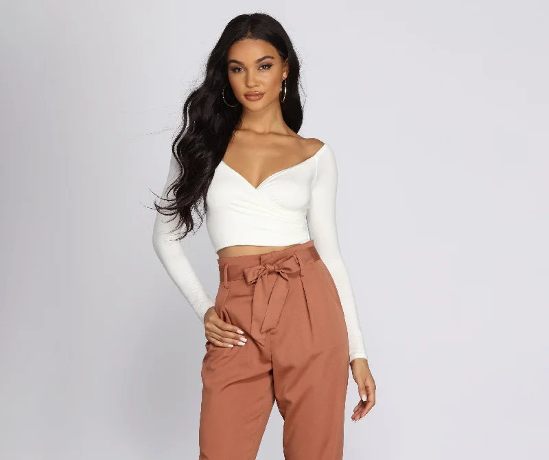 Weekend Specials to Indulge In Off The Shoulder Wrap Front Crop Top
