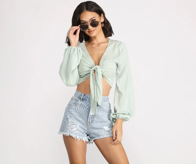 Weekend Deals That Please Poised Polka Dot Tie Front Top